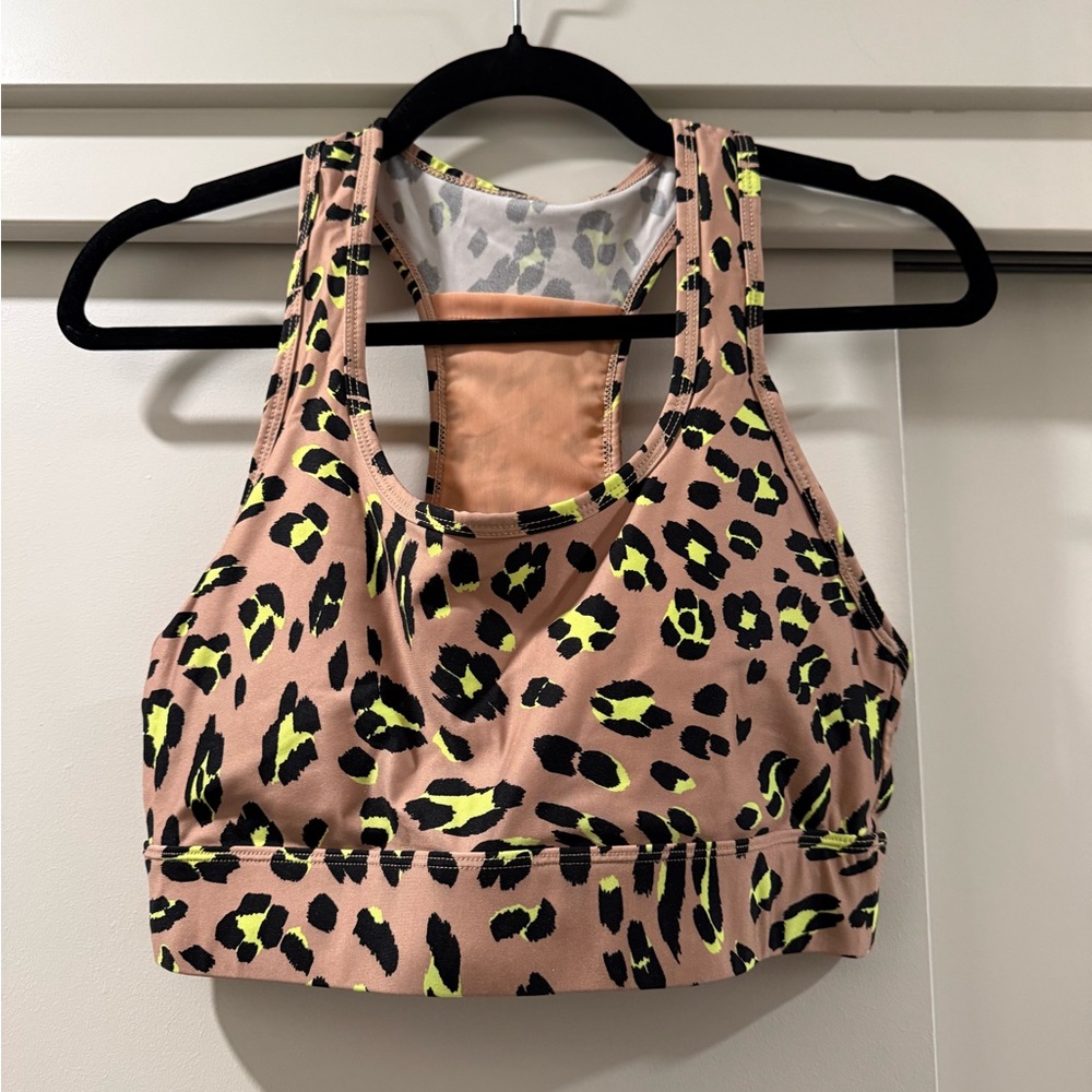 Fabletics Leopard Print Sports Bra and Leggings (SET) Tan and Yellow